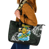 Aloha Hawaii Mango Surfing Leather Tote Bag Polynesian Style LT05 Black - Polynesian Pride