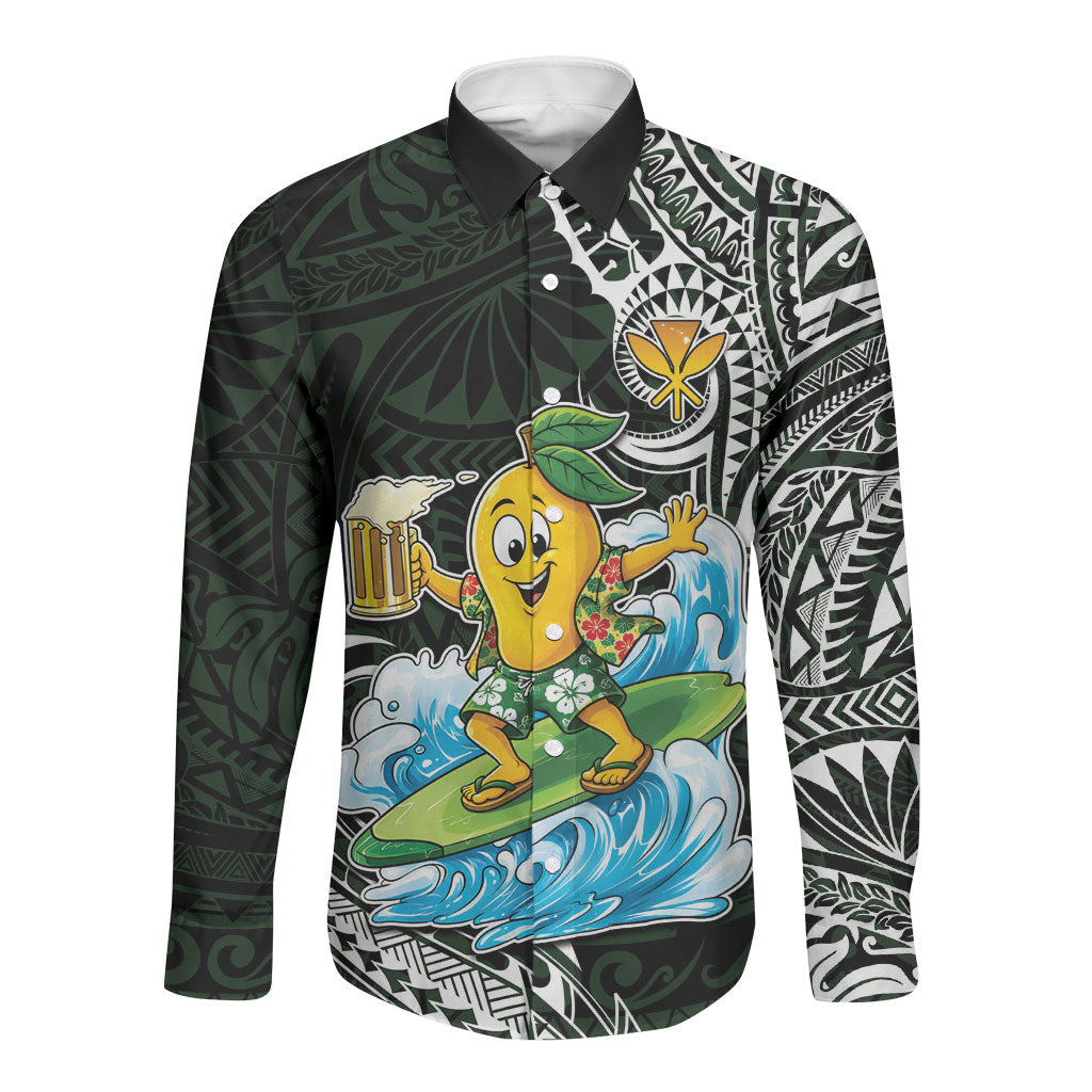 Aloha Hawaii Mango Surfing Long Sleeve Button Shirt Polynesian Style LT05 Unisex Black - Polynesian Pride