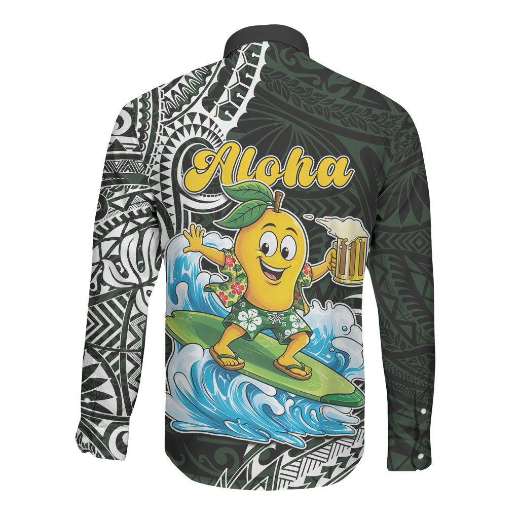 Aloha Hawaii Mango Surfing Long Sleeve Button Shirt Polynesian Style LT05 - Polynesian Pride