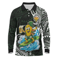 Aloha Hawaii Mango Surfing Long Sleeve Polo Shirt Polynesian Style LT05 Black - Polynesian Pride