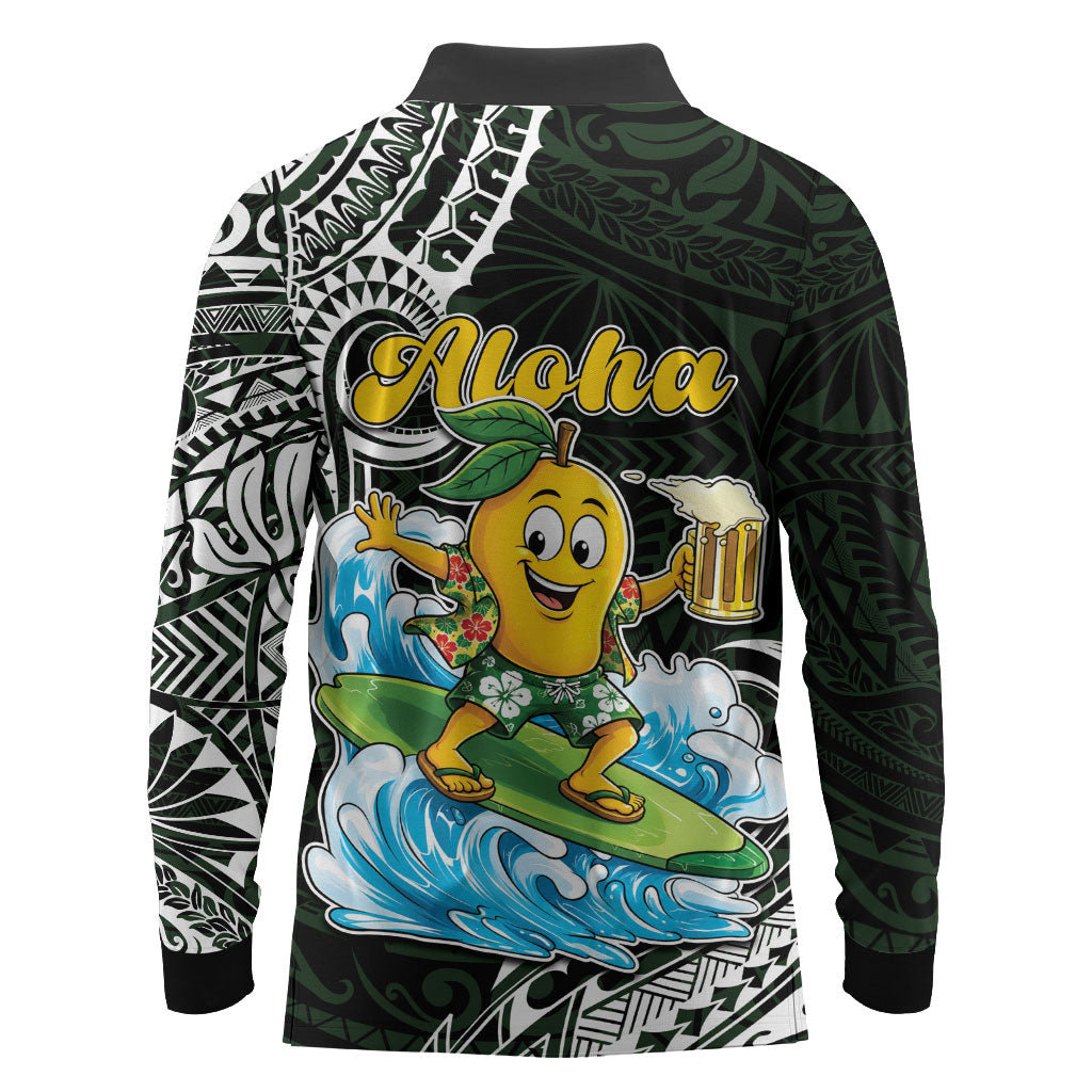 Aloha Hawaii Mango Surfing Long Sleeve Polo Shirt Polynesian Style LT05 - Polynesian Pride
