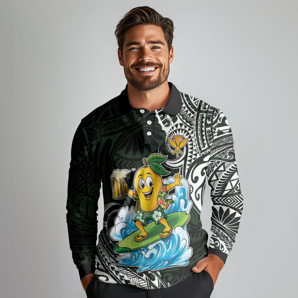 Aloha Hawaii Mango Surfing Long Sleeve Polo Shirt Polynesian Style LT05 - Polynesian Pride