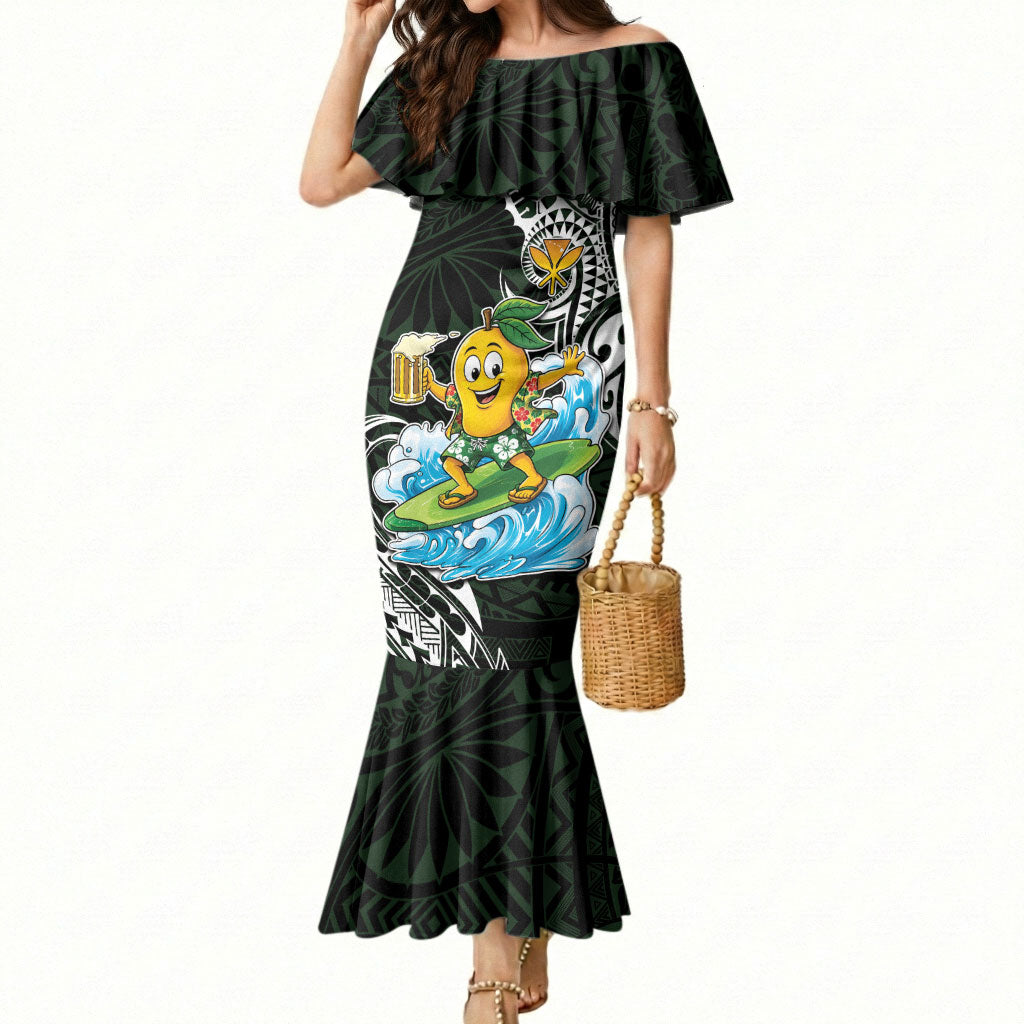 Aloha Hawaii Mango Surfing Mermaid Dress Polynesian Style LT05 Women Black - Polynesian Pride