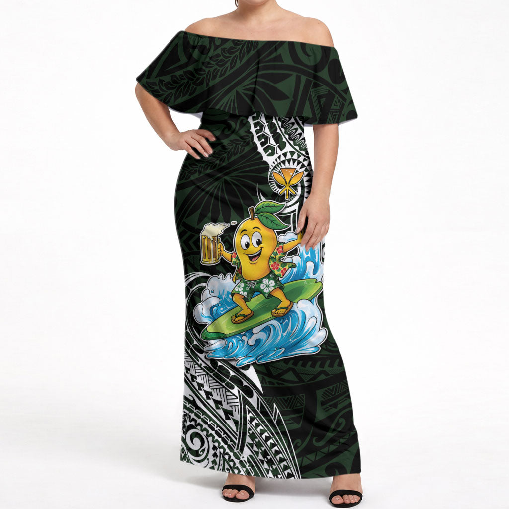 Aloha Hawaii Mango Surfing Off Shoulder Maxi Dress Polynesian Style LT05 Women Black - Polynesian Pride