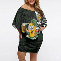 Aloha Hawaii Mango Surfing Off Shoulder Short Dress Polynesian Style LT05 Women Black - Polynesian Pride