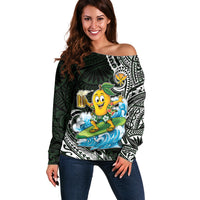 Aloha Hawaii Mango Surfing Off Shoulder Sweater Polynesian Style LT05 Women Black - Polynesian Pride
