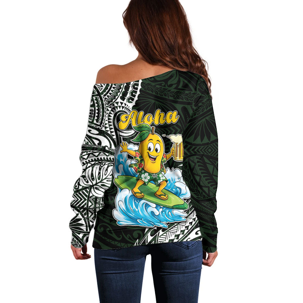 Aloha Hawaii Mango Surfing Off Shoulder Sweater Polynesian Style LT05 - Polynesian Pride
