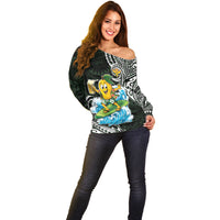 Aloha Hawaii Mango Surfing Off Shoulder Sweater Polynesian Style LT05 - Polynesian Pride