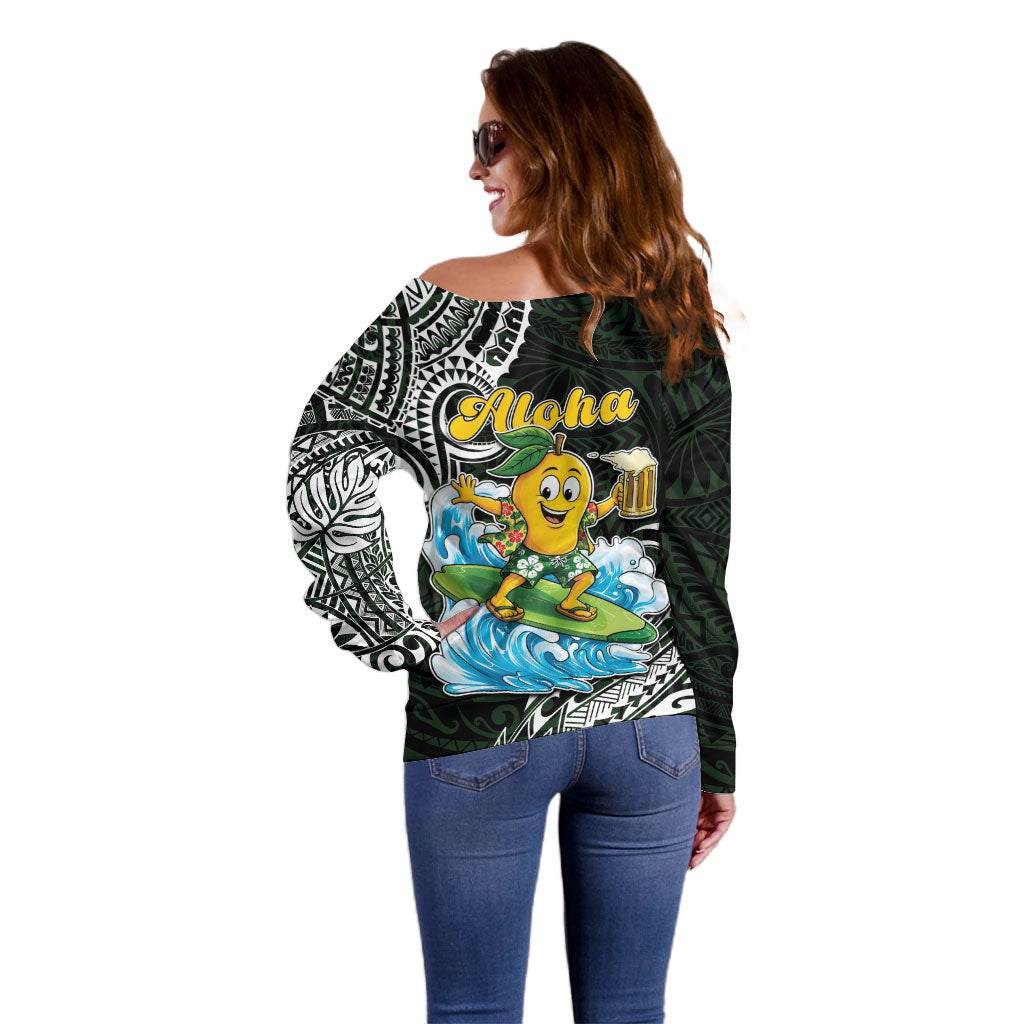 Aloha Hawaii Mango Surfing Off Shoulder Sweater Polynesian Style LT05 - Polynesian Pride