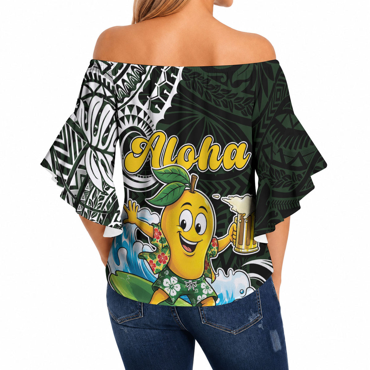 Aloha Hawaii Mango Surfing Off Shoulder Wrap Waist Top Polynesian Style LT05 - Polynesian Pride
