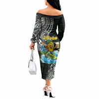 Aloha Hawaii Mango Surfing Off The Shoulder Long Sleeve Dress Polynesian Style LT05 - Polynesian Pride