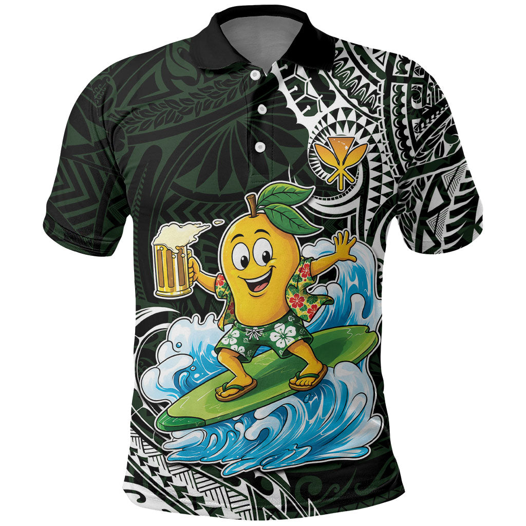 Aloha Hawaii Mango Surfing Polo Shirt Polynesian Style LT05 Black - Polynesian Pride