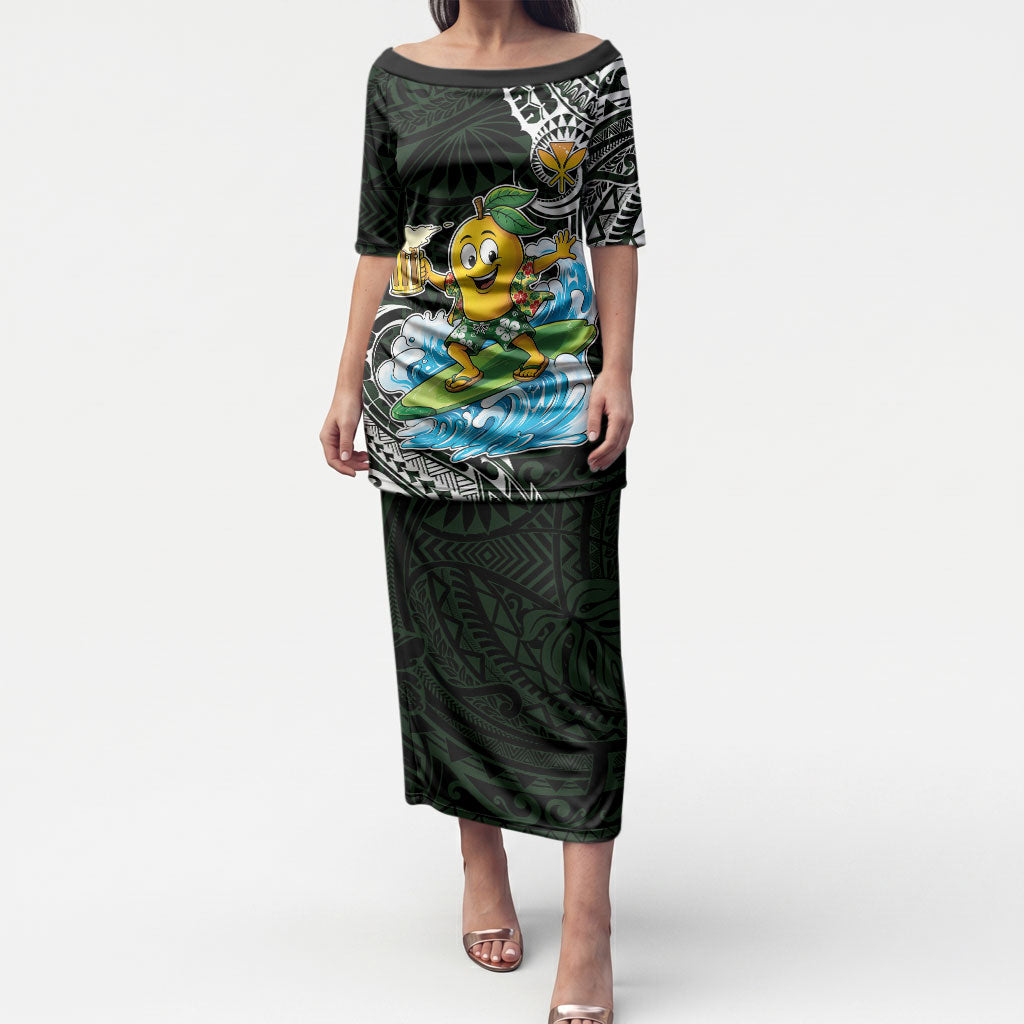 Aloha Hawaii Mango Surfing Puletasi Polynesian Style LT05 Long Dress Black - Polynesian Pride