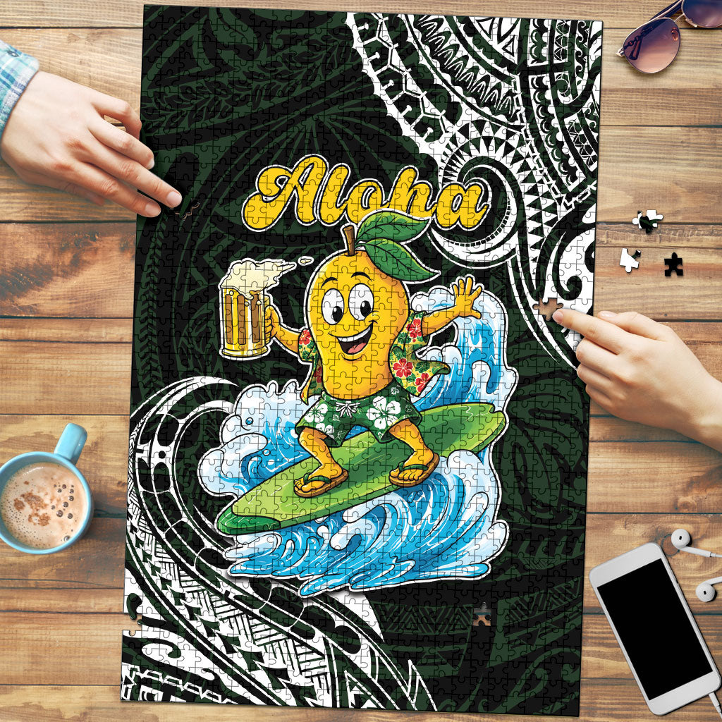 Aloha Hawaii Mango Surfing Puzzle Polynesian Style LT05 Black - Polynesian Pride
