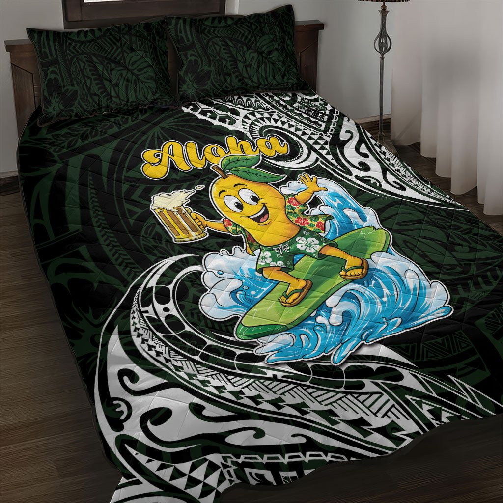 Aloha Hawaii Mango Surfing Quilt Bed Set Polynesian Style LT05 Black - Polynesian Pride