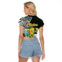 Aloha Hawaii Mango Surfing Raglan Cropped T Shirt Polynesian Style LT05 - Polynesian Pride
