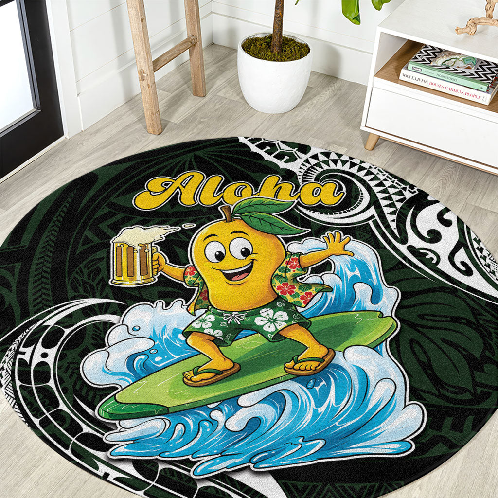 Aloha Hawaii Mango Surfing Round Carpet Polynesian Style LT05 Black - Polynesian Pride