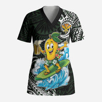 Aloha Hawaii Mango Surfing Scrub Top Polynesian Style LT05 Adult Black - Polynesian Pride
