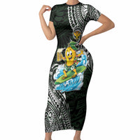 Aloha Hawaii Mango Surfing Short Sleeve Bodycon Dress Polynesian Style LT05 Long Dress Black - Polynesian Pride