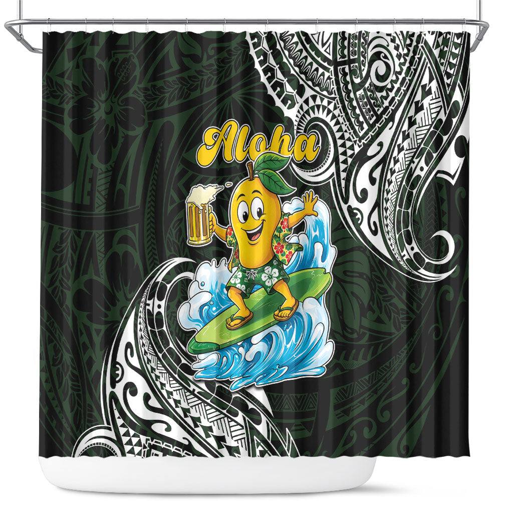 Aloha Hawaii Mango Surfing Shower Curtain Polynesian Style LT05 Black - Polynesian Pride