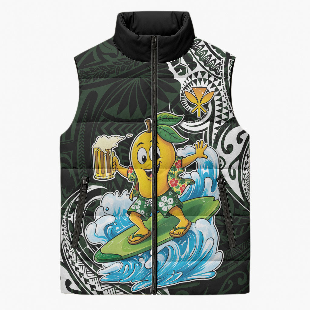Aloha Hawaii Mango Surfing Sleeveless Puffer Jacket Polynesian Style LT05 Unisex Black - Polynesian Pride