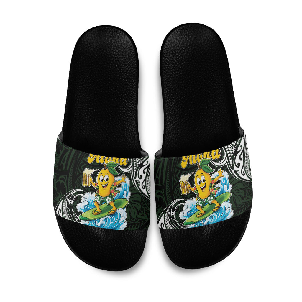 Aloha Hawaii Mango Surfing Slide Sandals Polynesian Style LT05 Black - Polynesian Pride