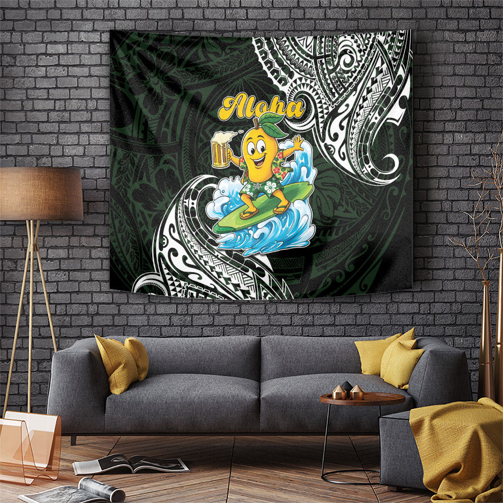 Aloha Hawaii Mango Surfing Tapestry Polynesian Style LT05 Black - Polynesian Pride