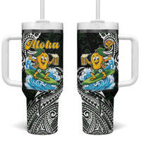 Aloha Hawaii Mango Surfing Tumbler With Handle Polynesian Style LT05 One Size: 40 oz Black - Polynesian Pride