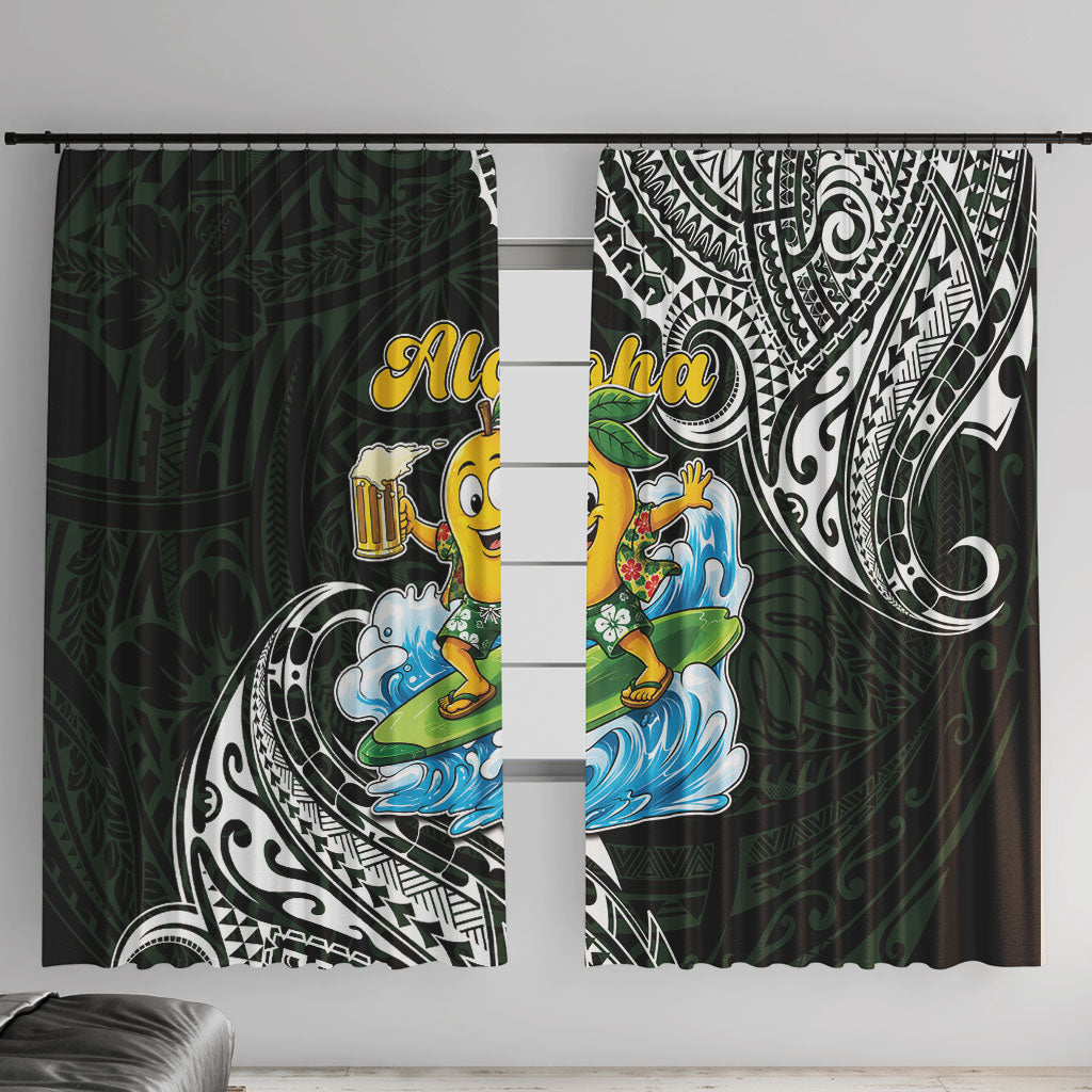 Aloha Hawaii Mango Surfing Window Curtain Polynesian Style LT05 With Hooks Black - Polynesian Pride