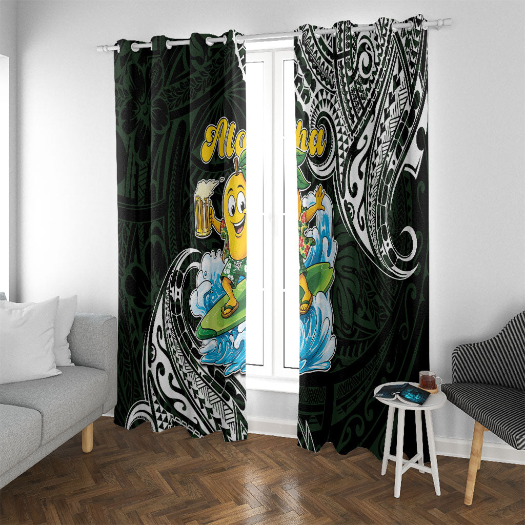 Aloha Hawaii Mango Surfing Window Curtain Polynesian Style LT05 With Grommets Black - Polynesian Pride