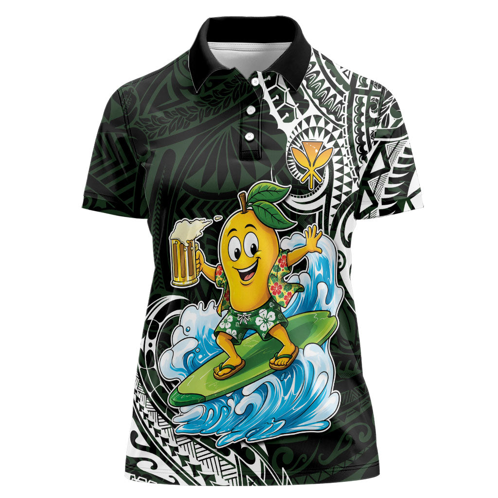 Aloha Hawaii Mango Surfing Women Polo Shirt Polynesian Style LT05 Female Black - Polynesian Pride