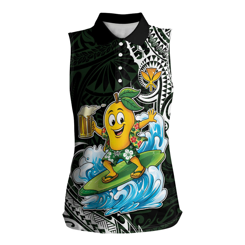 Aloha Hawaii Mango Surfing Women Sleeveless Polo Shirt Polynesian Style LT05 Female Black - Polynesian Pride
