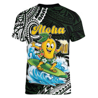 Aloha Hawaii Mango Surfing Women V-Neck T-Shirt Polynesian Style LT05 - Polynesian Pride