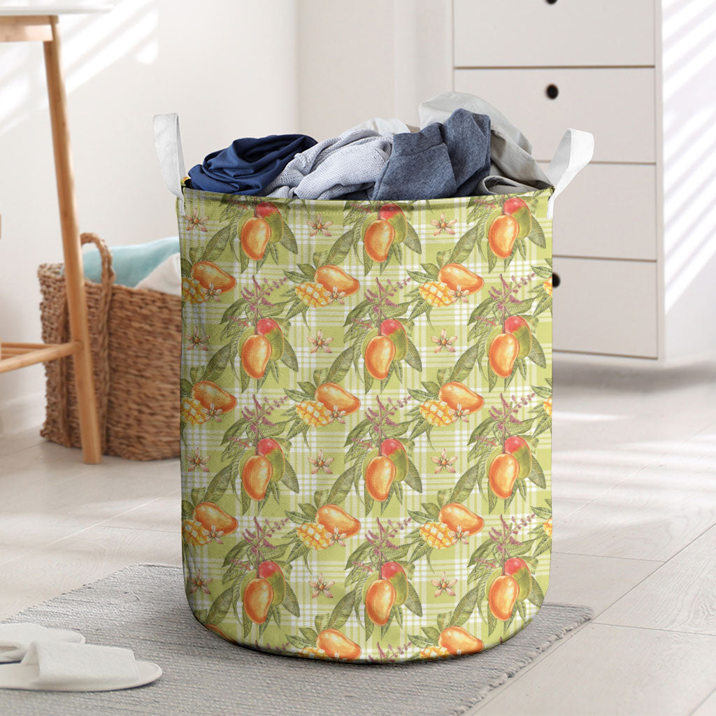 Vintage Hawaii Mango Laundry Basket Yellow Green Hawaiian Palaka LT05 Green - Polynesian Pride