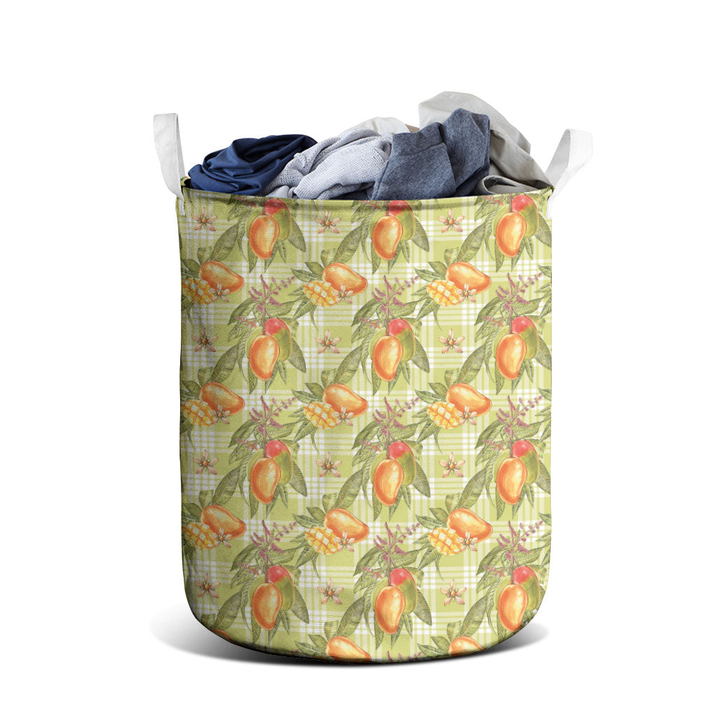 Vintage Hawaii Mango Laundry Basket Yellow Green Hawaiian Palaka LT05 - Polynesian Pride