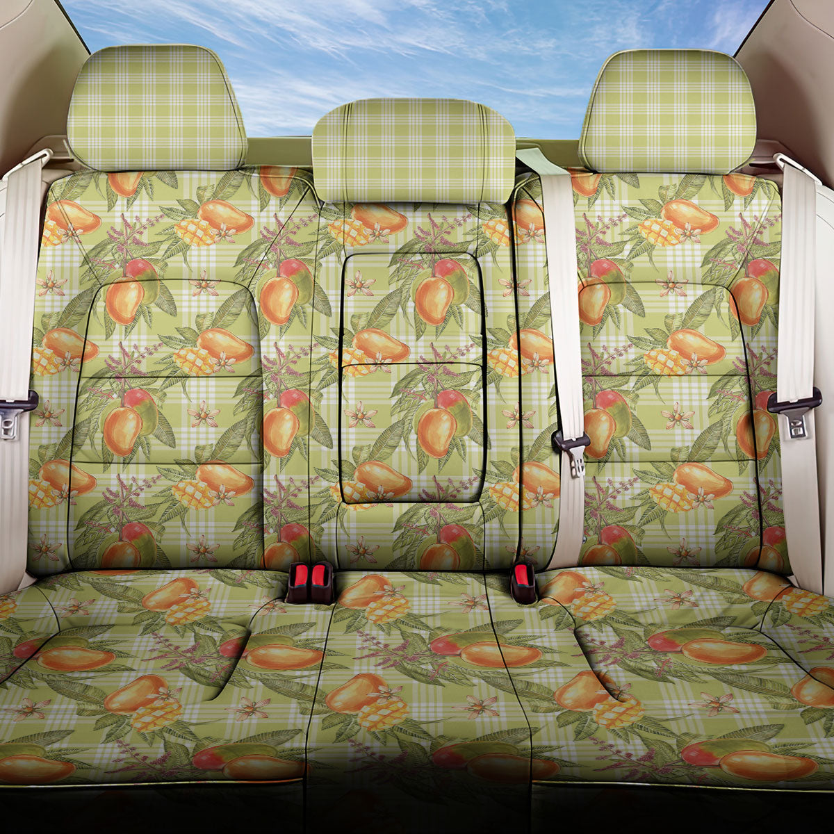 Vintage Hawaii Mango Back Car Seat Cover Yellow Green Hawaiian Palaka LT05 One Size Green - Polynesian Pride