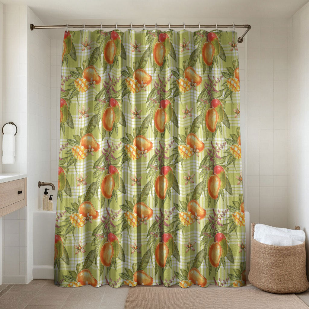 Vintage Hawaii Mango Bathroom Set Yellow Green Hawaiian Palaka LT05 Shower Curtain Only Green - Polynesian Pride