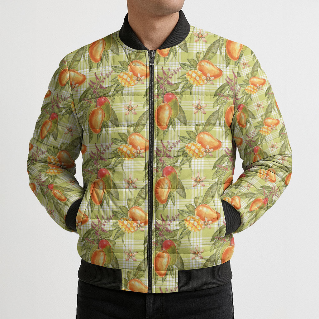Vintage Hawaii Mango Bomber Puffer Jacket Yellow Green Hawaiian Palaka LT05 - Polynesian Pride