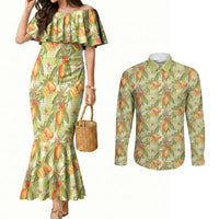 Vintage Hawaii Mango Couples Matching Mermaid Dress and Long Sleeve Button Shirt Yellow Green Hawaiian Palaka LT05 Green - Polynesian Pride