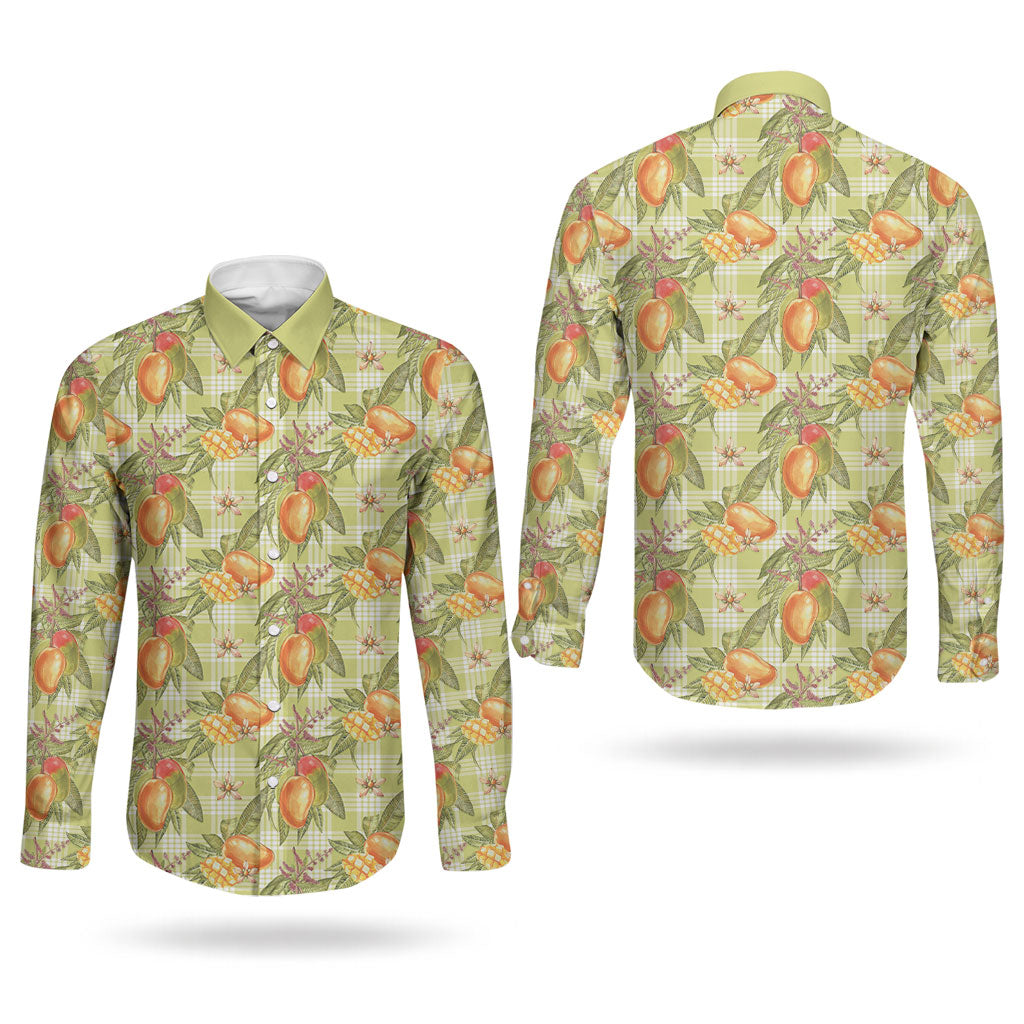 Vintage Hawaii Mango Couples Matching Off Shoulder Short Dress and Long Sleeve Button Shirt Yellow Green Hawaiian Palaka LT05 - Polynesian Pride