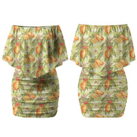 Vintage Hawaii Mango Couples Matching Off Shoulder Short Dress and Long Sleeve Button Shirt Yellow Green Hawaiian Palaka LT05 - Polynesian Pride