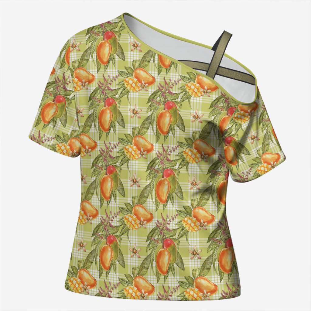 Vintage Hawaii Mango Cross Shoulder Shirt Yellow Green Hawaiian Palaka LT05 Female Green - Polynesian Pride