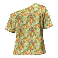 Vintage Hawaii Mango Cross Shoulder Shirt Yellow Green Hawaiian Palaka LT05 - Polynesian Pride