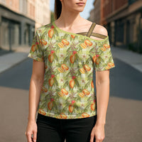Vintage Hawaii Mango Cross Shoulder Shirt Yellow Green Hawaiian Palaka LT05 - Polynesian Pride