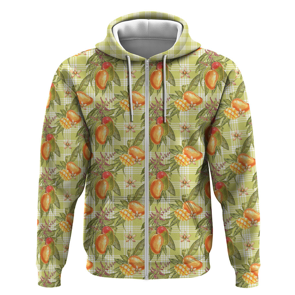 Vintage Hawaii Mango Hoodie Yellow Green Hawaiian Palaka LT05 Zip Hoodie Green - Polynesian Pride