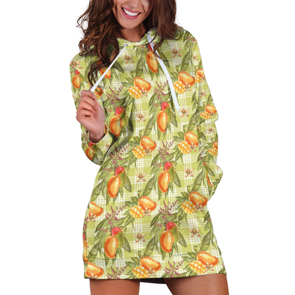 Vintage Hawaii Mango Hoodie Dress Yellow Green Hawaiian Palaka LT05 Green - Polynesian Pride