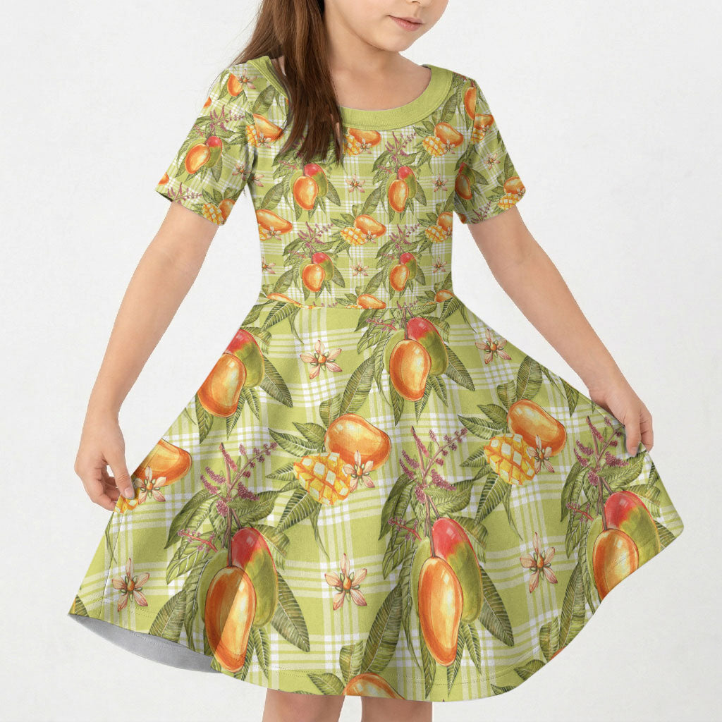 Vintage Hawaii Mango Kid Short Sleeve Dress Yellow Green Hawaiian Palaka LT05 KID Green - Polynesian Pride