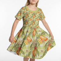 Vintage Hawaii Mango Kid Short Sleeve Dress Yellow Green Hawaiian Palaka LT05 - Polynesian Pride