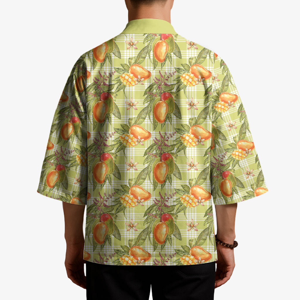 Vintage Hawaii Mango Kimono Yellow Green Hawaiian Palaka LT05 - Polynesian Pride
