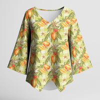 Vintage Hawaii Mango Kimono Sleeve Blouse Yellow Green Hawaiian Palaka LT05 Female Green - Polynesian Pride